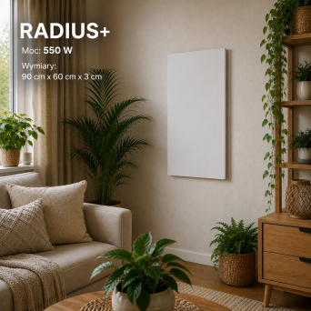 Panel grzewczy na podczerwień Radius+ Premium 550 W – polski, bezramkowy