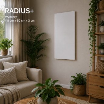 Panel grzewczy na podczerwień Radius+ Premium 750 W – polski, bezramkowy