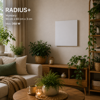 Panel grzewczy na podczerwień Radius+ Premium 350 W – polski, bezramkowy